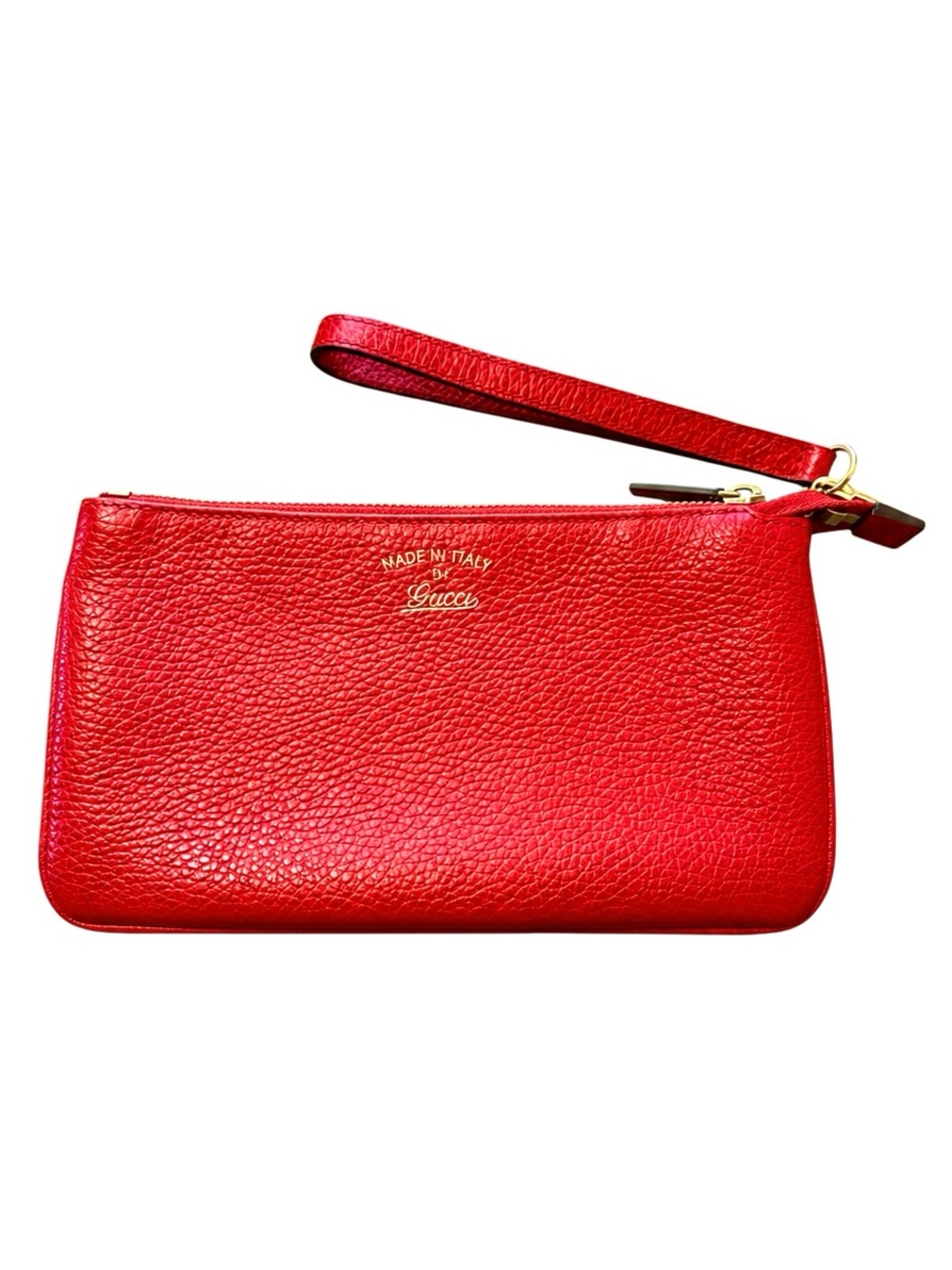 GUCCI “Made In Italy” Dollar Calfskin Swing Red Leather Wristlet LIKE NEW